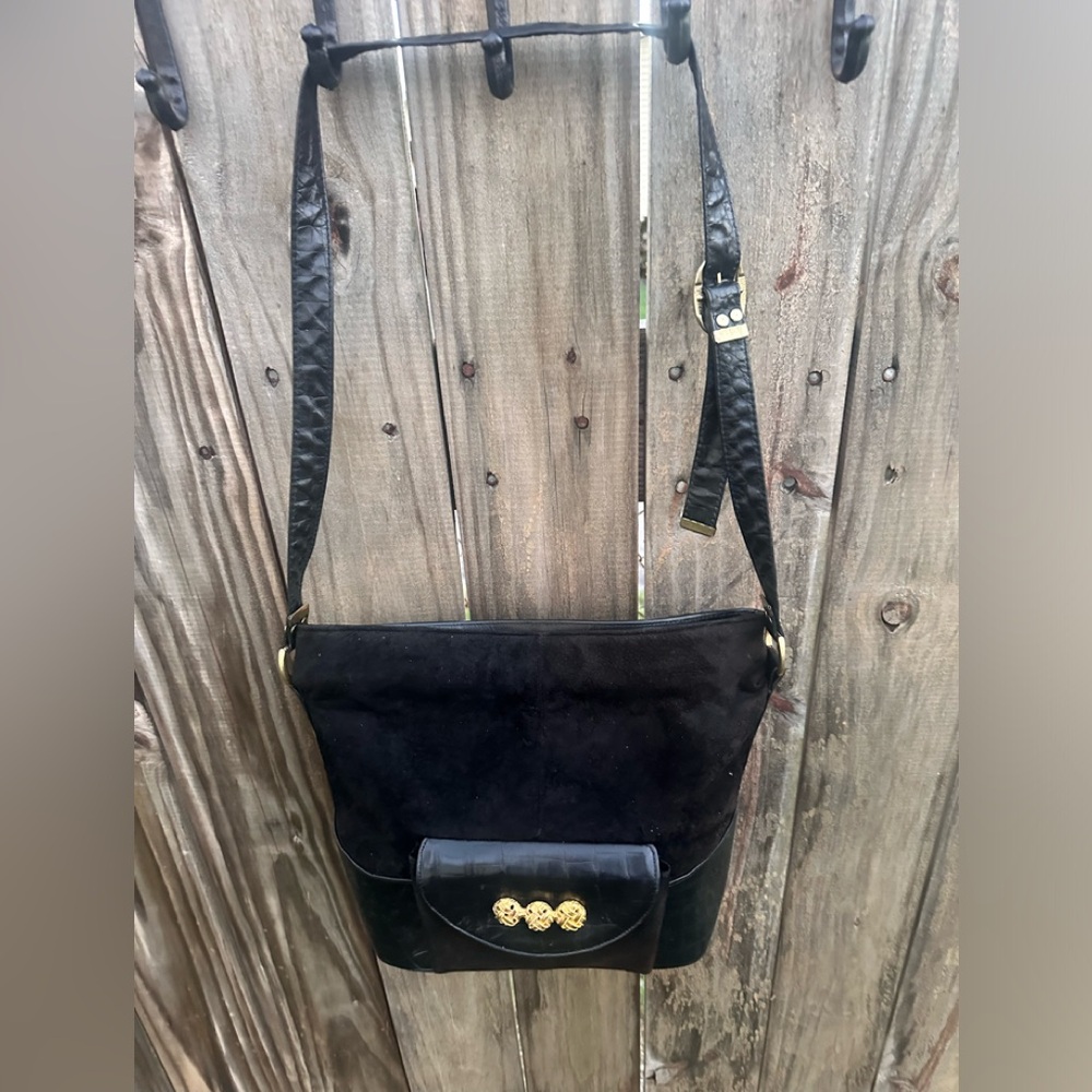 Miriam M & A vintage black leather suede crossbody